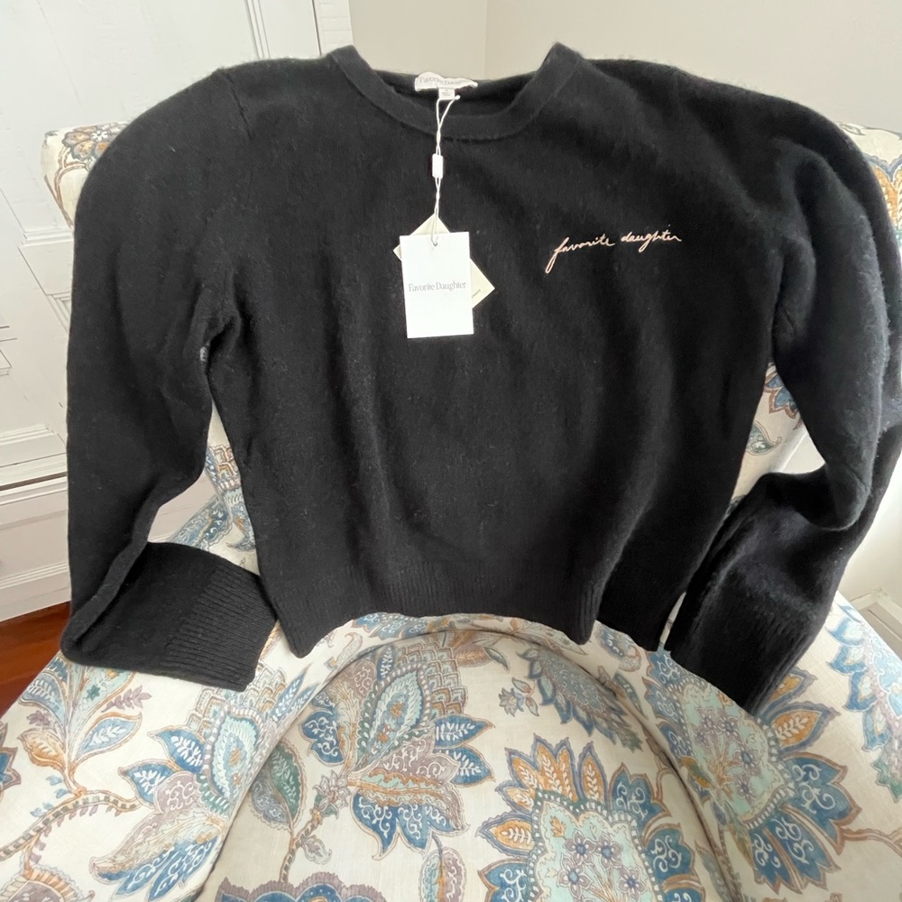 Favorite Daughter Jewel Neck Cashmere Sweater Jet Black MEDIUM *NWT*